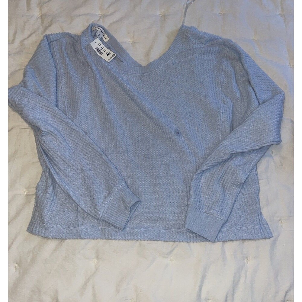 NEW Aeropostale Long Sleeve Wear 2 Ways Cozy Waffle Thermal Shirt Top XS Blu